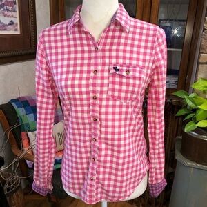 ABERCROMBIE & FITCH SIZE SMALL PINK AND WHITE CHECKERED LONG SLEEVE SHIRT